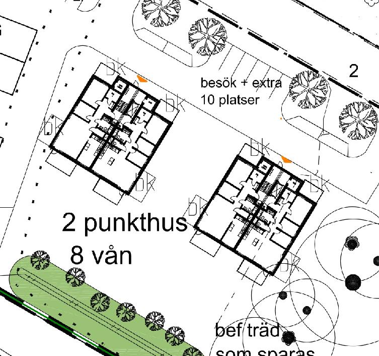 Även lokala skärmar intill de sydvästliga uteplatserna har undersökts vid både punkthus och lägenhetsbyggnaderna med två våningsplan.