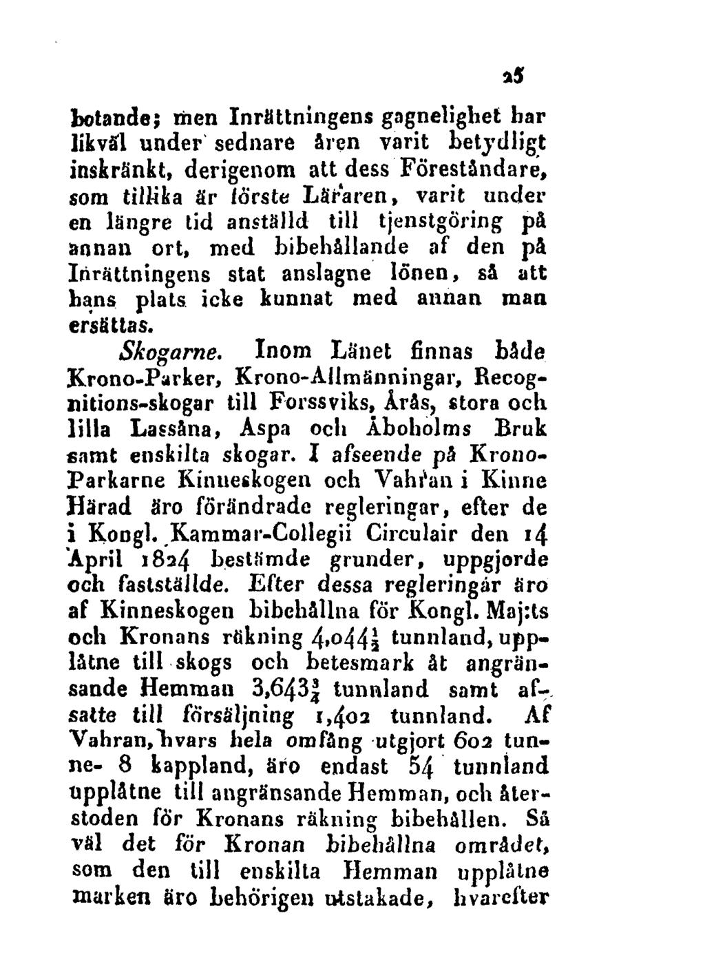 25 botande; men Inrättningens gngnelighet bar likväl under sednare åren varit betydligt inskränkt, derigenom att dess Föreståndare, som tillika är förste Läraren, varit under en längre tid anställd