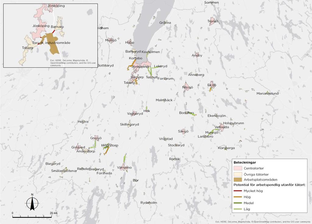 Figur 6. Potential för arbetspendling utanför tätort.