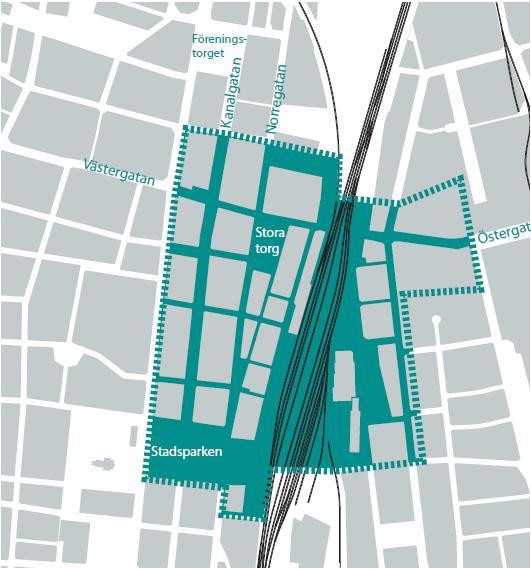 ESLÖVS STADSKÄRNA Stadskärnan avgränsas i väster av Västerlånggatan, i söder av Stadsparken och Medborgarhuset och i norr av Repslagaregatan.