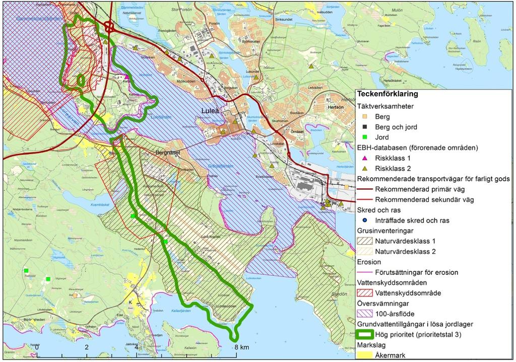 9.1.4 Isälvsavlagring i Gäddvik/Kallax, Luleå kommun Länsstyrelsen i Norrbottens län Lantmäteriet Tabell 11. Prioriteringsklasser samt prioriteringstal för vattenresursen.