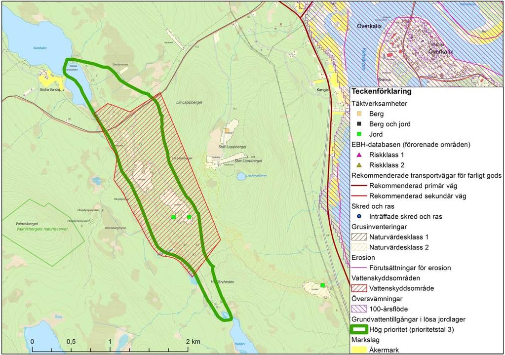 9.1.8 Överkalixåsen, Överkalix kommun Länsstyrelsen i Norrbottens län Lantmäteriet Tabell 15. Prioriteringsklasser samt prioriteringstal för vattenresursen.