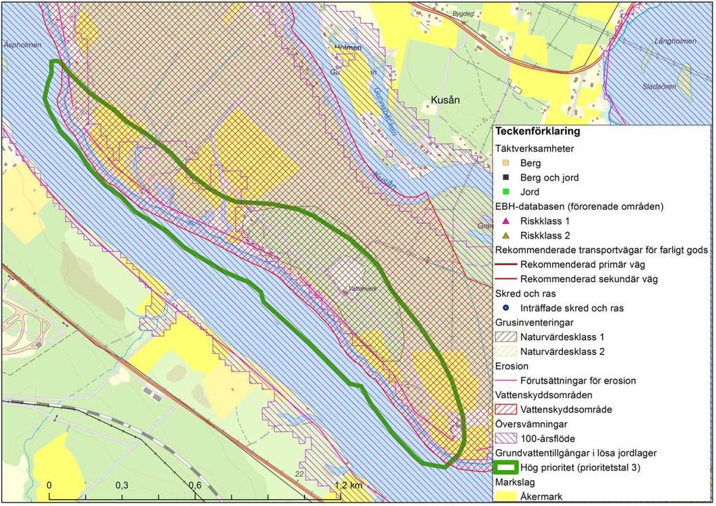 9.1.13 Isälvsavlagring Kusön, Bodens kommun Länsstyrelsen i Norrbottens län Lantmäteriet Tabell 20. Prioriteringsklasser samt prioriteringstal för vattenresursen.