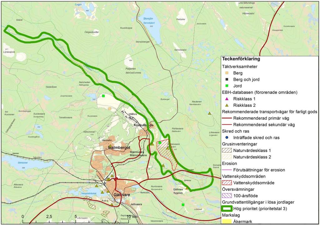 9.1.14 Isälvsavlagring längs Lina älv, Gällivare kommun Länsstyrelsen i Norrbottens län Lantmäteriet Tabell 21. Prioriteringsklasser samt prioriteringstal för vattenresursen.