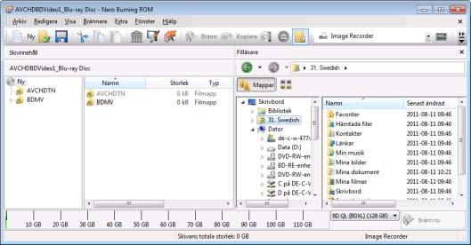 Video AVCHD-video Alternativfönster 5. Välj ut den film som du vill bränna från läsarområdet till höger. 6.