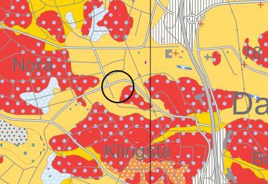 Figur 2. SGUs jordartskarta, källa www.sgu.se, Sveriges geologiska undersökning. Markerat område utgör ungefärligt undersökningsområde.