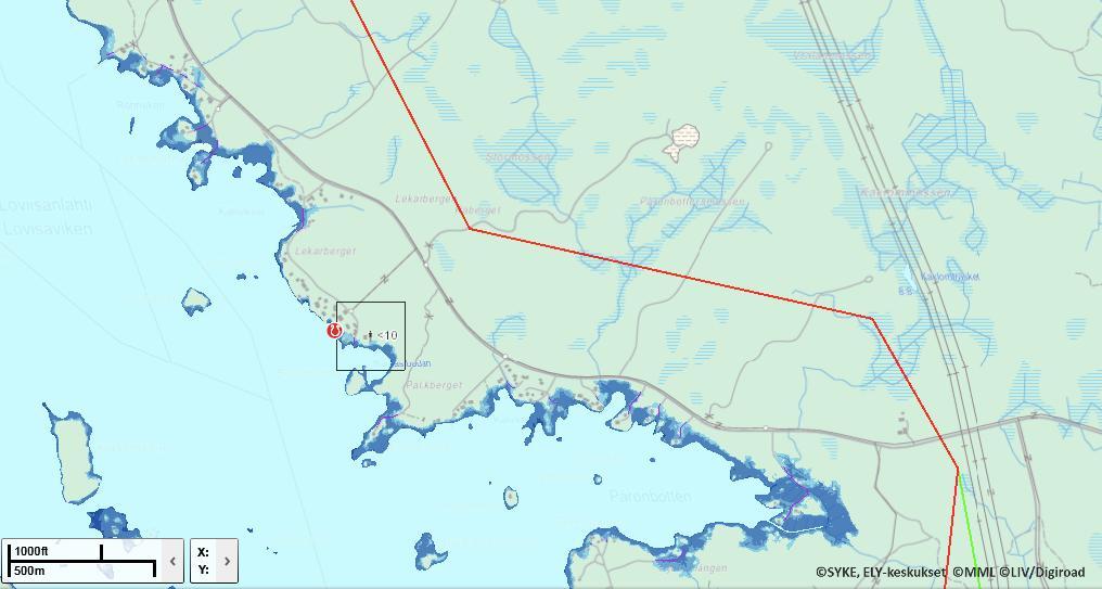 7.2.2 Strandområdet mellan Skärgårdsvägen och Källviken samt Päronbotten Översvämningsriskområdet ligger mellan Skärgårdsvägen och Lovisaviken samt Päronbotten cirka 4 km sydost om Lovisa centrum.