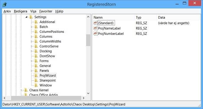 Det går även att återställa Chaos desktop med funktionen Återställ layout under menyflik Visa. Inställningar för Projektwizard Rubriktexterna i guiden för att skapa projekt är konfigureringsbara.
