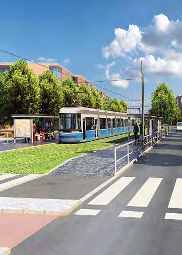 Trafiknätet i stadsplanen utgår från ett snabbspårvägsnät. Man förbereder sig även på en utbyggnad av metro- och järnvägsnätet.