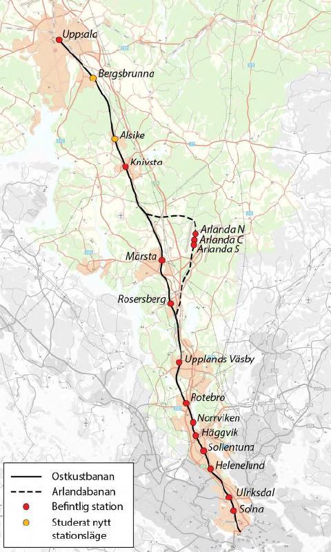 46 (118) I preciseringen anges att markbehovet av de nya spåren avgörs av var, i förhållande till befintlig järnväg, nya spår kan byggas.