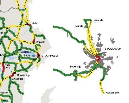 69 (118) Tabell 1. Kapacitetsutnyttjande på Ostkustbanan mellan Skavstaby och Uppsala C hösten 2014. Kapaciteten för 2 timmar avser de två mest belastade timmarna för respektive delsträcka.