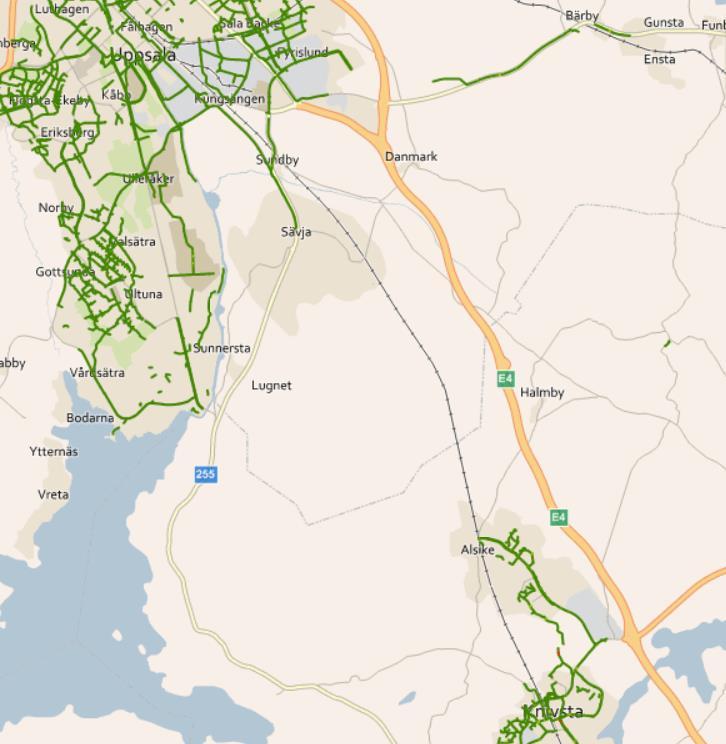 79 (118) Figur 32. Cykelvägar inom ABC stråket. Källa Trafikverket NVDB.