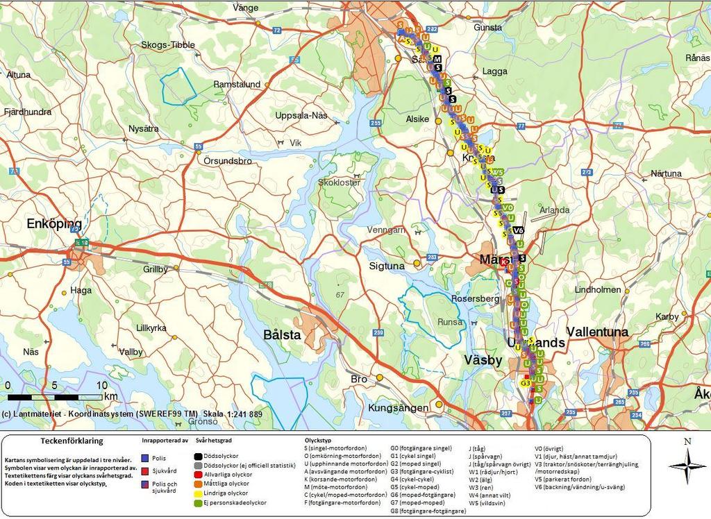 82 (118) katastrofavfarten. De övriga dödsolyckorna utgörs av singelolyckor (fem stycken) samt upphinnandeolyckor (två stycken).