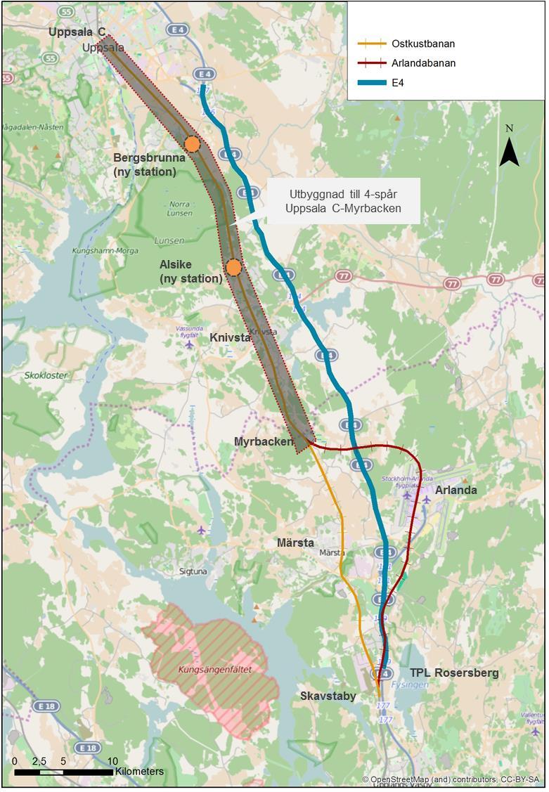 93 (118) Planeringen bör ta höjd för möjligheten att bygga ut sträckan till fyra spår, för att det sedan ska vara möjligt att möta upp behovet när det krävs.