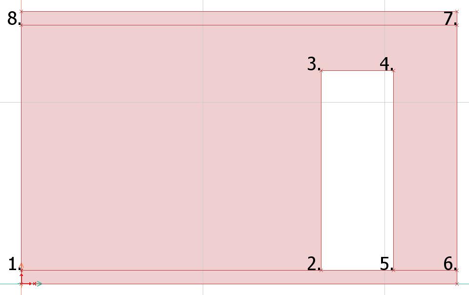 Snap-verktyget end-point örsäkrar att den ansluter exakt vid hörnet. Nästa punkt placeras ut genom att ange koordinater. För att ansluta punkt (2.) skrivs @3.
