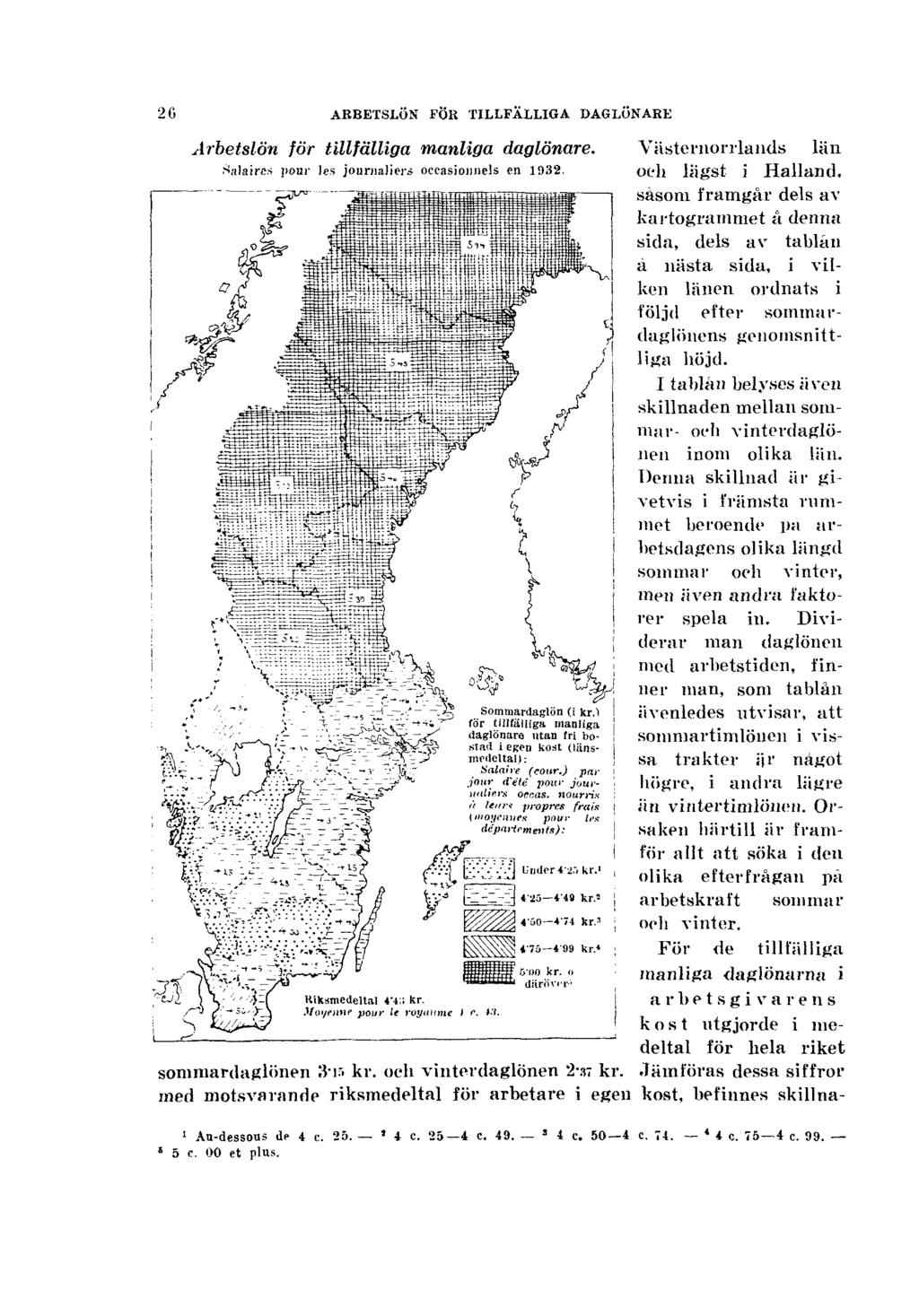 26 ARBETSLÖN FÖR TILLFÄLLIGA DAGLÖNARE Arbetslön för tillfälliga manliga daglönare. Västernorrlands län Salaires pour les journaliers occasionnels en 1932.