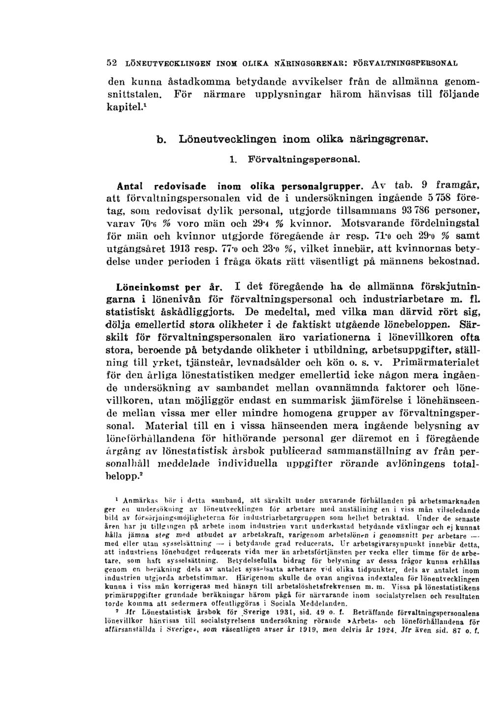 52 LÖNEUTVECKLINGEN INOM OLIKA NÄRINGSGRENAR: FÖRVALTNINGSPERSONAL den kunna åstadkomma betydande avvikelser från de allmänna genomsnittstalen.