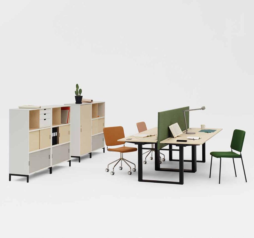 23 NEAT TABLE Neat familjen består av förvaringar och arbetsbord med ett luftigt och grafiskt utseende för moderna kontor.