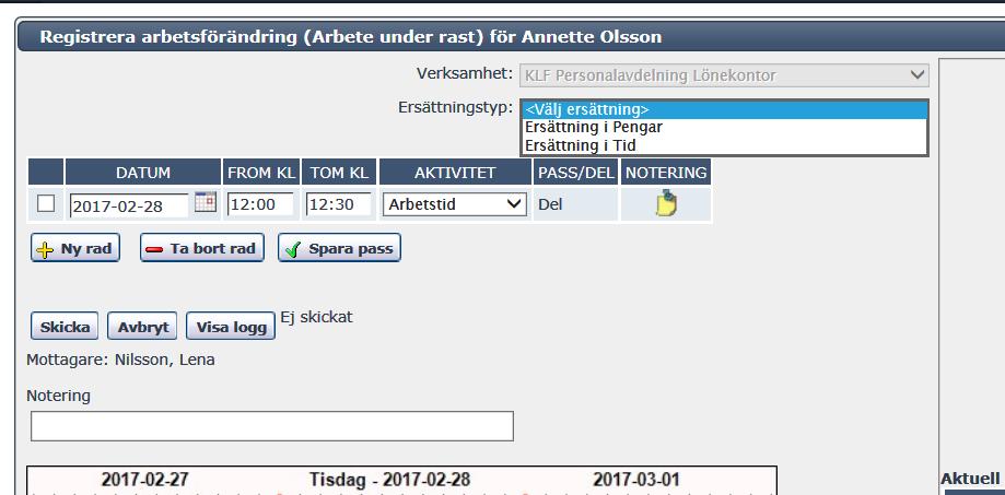 Händelser som rapporteras in efter lönebryt påverkar inte lönen automatiskt utan måste hanteras manuellt av lönekontoret. OBS!