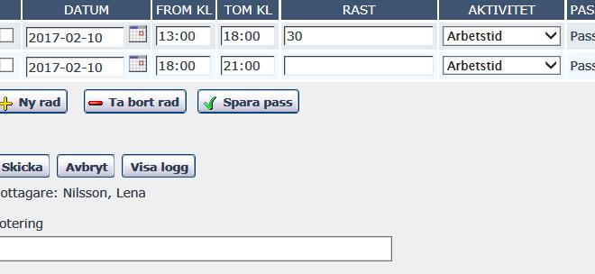 Steg 2 Klicka i schemat på den tid du ska byta bort (i vårt fall 18-21) Välj Arbetsförändring Välj Byte med kollega Klicka i pricken vid