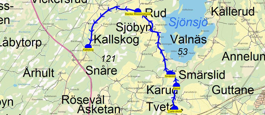 2015-12-07 08:53:21 Karta för Tur 174 M, TI, O och TO Fordon 8569 Skolbuss 10 174 15.15 15.