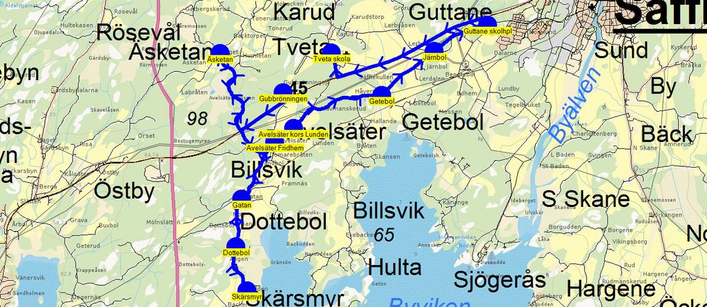 2015-12-07 08:53:06 Karta för Tur 124 M - F Till Tveta skola Fordon 8565 Skolbuss 6 124 8.05 8.