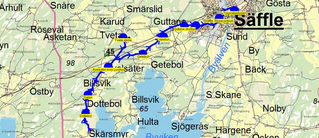 2015-12-07 08:53:18 Karta för Tur 173 M, TI, O och TO 173 15.15 15.50 Tveta skola 15.