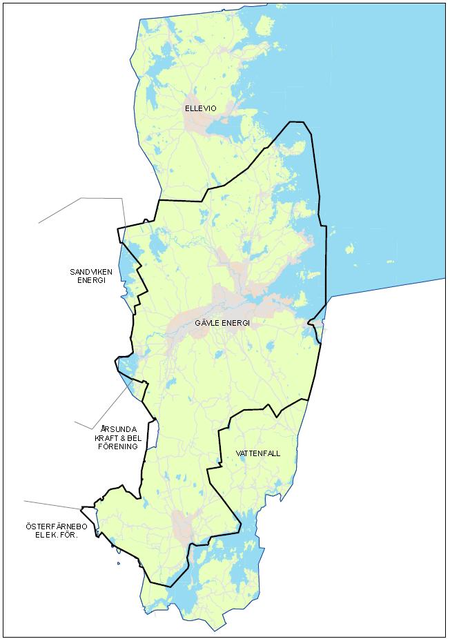 Faktaruta om Gävle Energis elnät Antal anslutningar cirka 46 000. Energiomsättning 740 GWh. 780 km mellanspänningsnät, 31 % luftledning. 2 050 km lågspänningsnät.