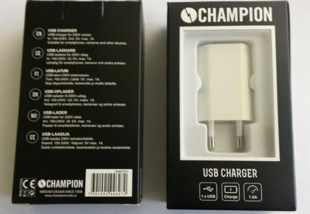 Champion USB Laddare 230V 1A Vit Champion 94627CH CDON.com (Mobilextra.