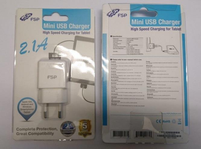 USB Charger 5V 2.1A (wh) SCP, OVP, OCP, OTP Fortron Source PNA0100204 Ginza.