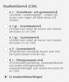 Obs! Alternativet Mindre än 1 år är främst avsett för kortkurser och terminskurser. Läsårslånga kurser registreras alltid som 1 år eller mer.