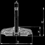 Vibrationsdämpare med nivåreglering, typ AL med extra starkt oljebeständigt gummi mot golv. Speciellt användbar på tunga verksatadmaskiner. Art.nr D d H h max dyn.last max stat.