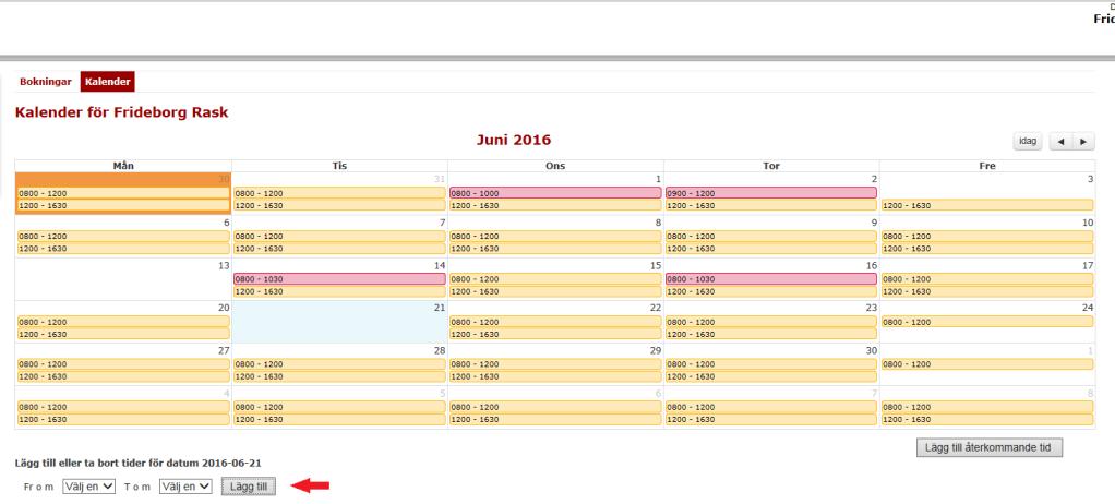 5.3 Tillgängliggör enstaka tider Välj kalenderflik.