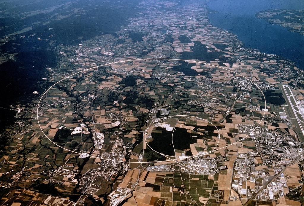 CERN från luften CMS Geneva Lake Jura Mountain LHC LHCb France