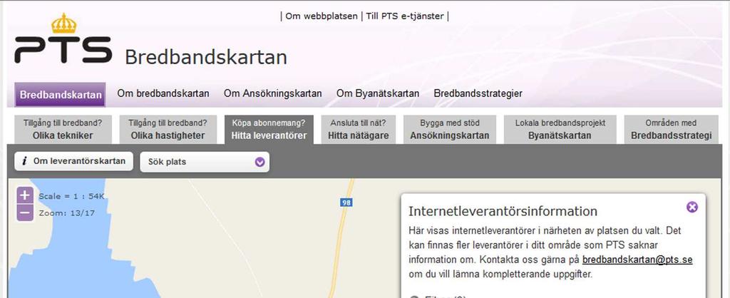 8. Hitta bredbands leverantörer På Post och telestyrelsens bredbandskarta[r5] kan man se vilka mobil operatörer