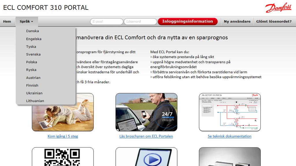 5.0 Arbeta med ECL Portal 5.1 Internetadress Öppna din webbläsare och gå till http://ecl.portal.danfoss.se/ 5.