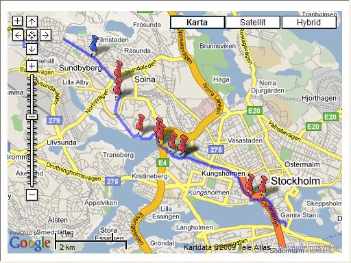 Figur 45. Noterade problem Sundbyberg Slussen Utmed Tulegatan finns bra och tydligt markerade cykelfält i kombinerad gång- och cykelbana.