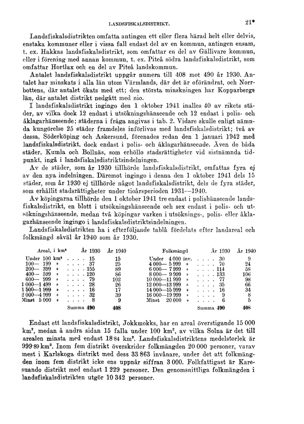 LANDSFISKALSDISTRIKT. 21* Landsfiskalsdistrikten omfatta antingen ett eller flera härad helt eller delvis, enstaka kommuner eller i vissa fall endast del av en kommun, antingen ensam, t. ex.