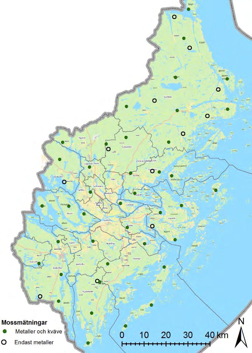 Tabell 3. Beräknad torr- och våtdeposition av kväve i Stockholms län år 2015, dels uppdelat på landyta respektive vattenyta dels totalt över hela beräkningsområdet.