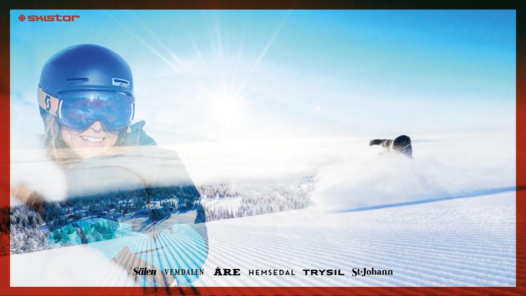 Kort om Skistar SkiStar - sex skidorter i tre länder SkiStar äger och driver alpindestinationer i Sverige, Norge & Österrike (Sälen, Åre, Vemdalen, Hemsedal, Trysil, St Johann & Hammarby.