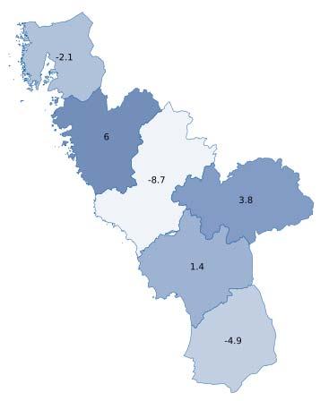 5 Kommunen med störst antal gästnätter utvecklas också bäst I Halland har utvecklingen varit positiv i tre av sex kommuner under 2016.