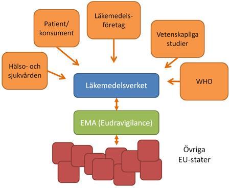 Figur. Information om biverkningar och interaktioner samlas in från flera olika källor.