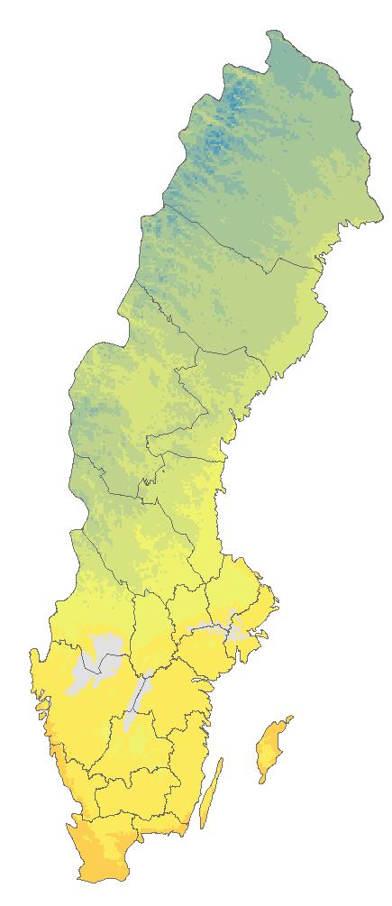 4.5 Medeltemperatur höst Observerat 1961-1990 Höst definieras här som perioden september-november.