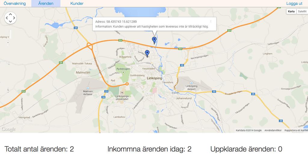 Konfiguration - öppnar upp ett nytt fönster i webbläsaren med tillhörande konfigurationsfil tillhörande enheten som genererade larmet som endast används om enheten har slutat fungera.