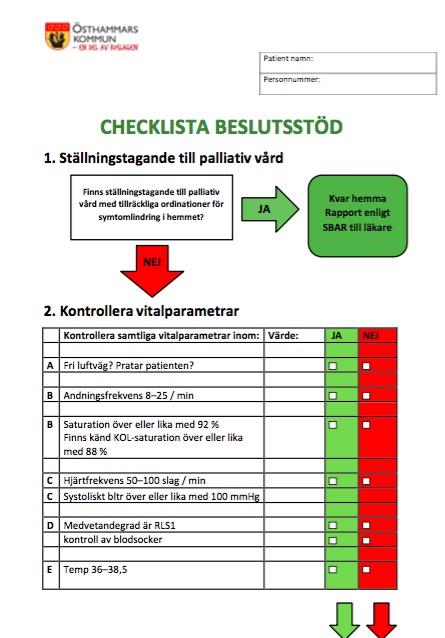 annan dokumentation? Vid behov: Rapport enligt SBAR till Primärvårdsläkare. JA NEJ Kontrollera samtliga vitalparametrar Är vitalparametrar inom referensvärden?