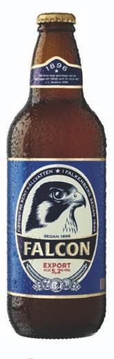 Falcon bryggs fortfarande av vatten från samma källa. FALCON EXPORT Alkoholhalt: 5,20% Brödig smak med inslag av honung, aprikos och citrus. Bryggd på kornmalt och humle.