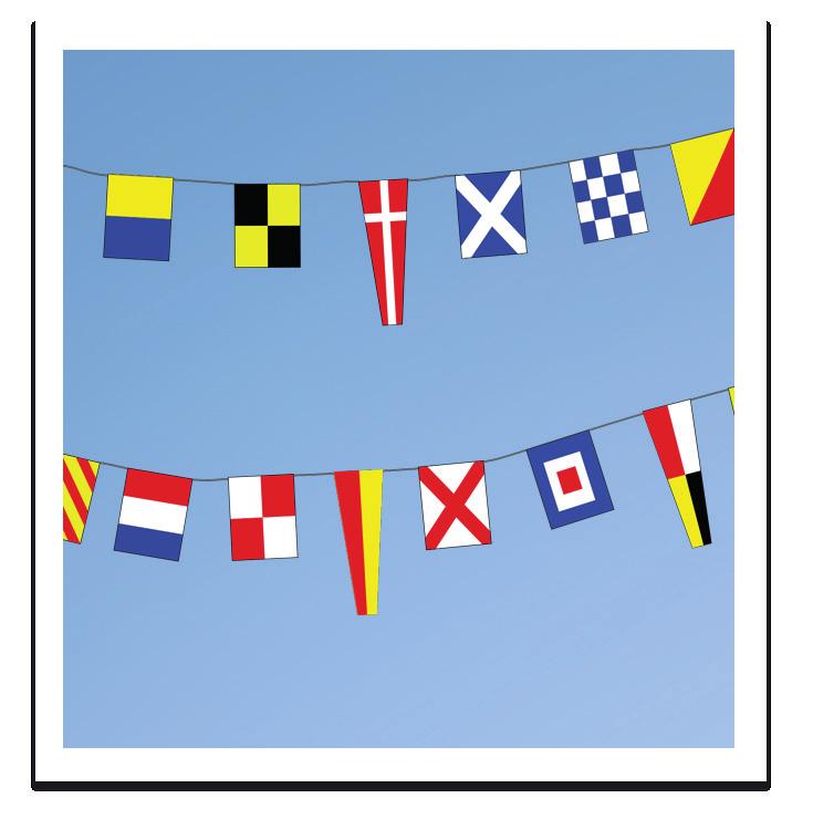 FÄRDIGKOPPLAT Komplett set med 36 st flaggor som är färdigsydda till ett vimpelspel och bildar ordningen av stor