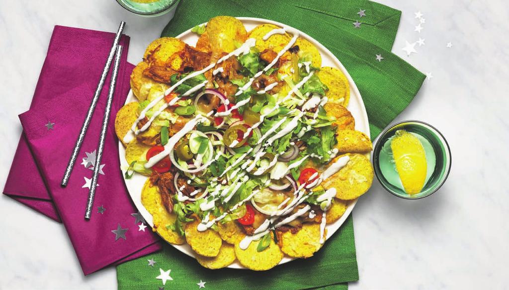 RECEPT 3 25 min 663 kcal/port Fett 45g Kolhydrater 27g Protein 36g Nacho de lux med pulled pork Ostgratinerade nachos är den perfekta plockmaten.