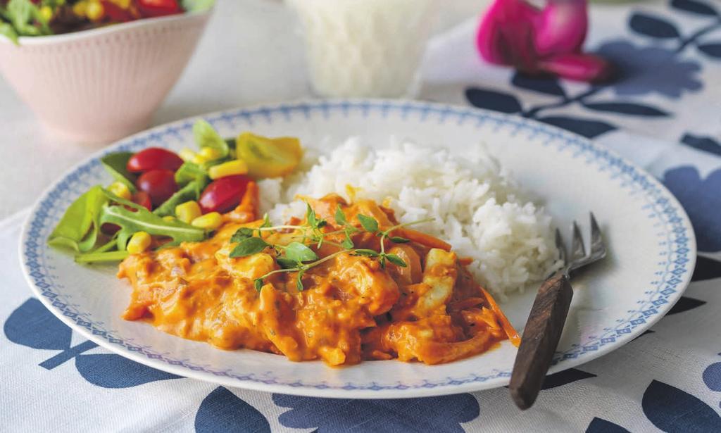 RECEPT 2 20 min 473 kcal/port Fett 33% Kolhydrater 47% Protein 20% Halloumi Stroganoff God kombo med salt halloumi i den krämiga tomatsåsen.