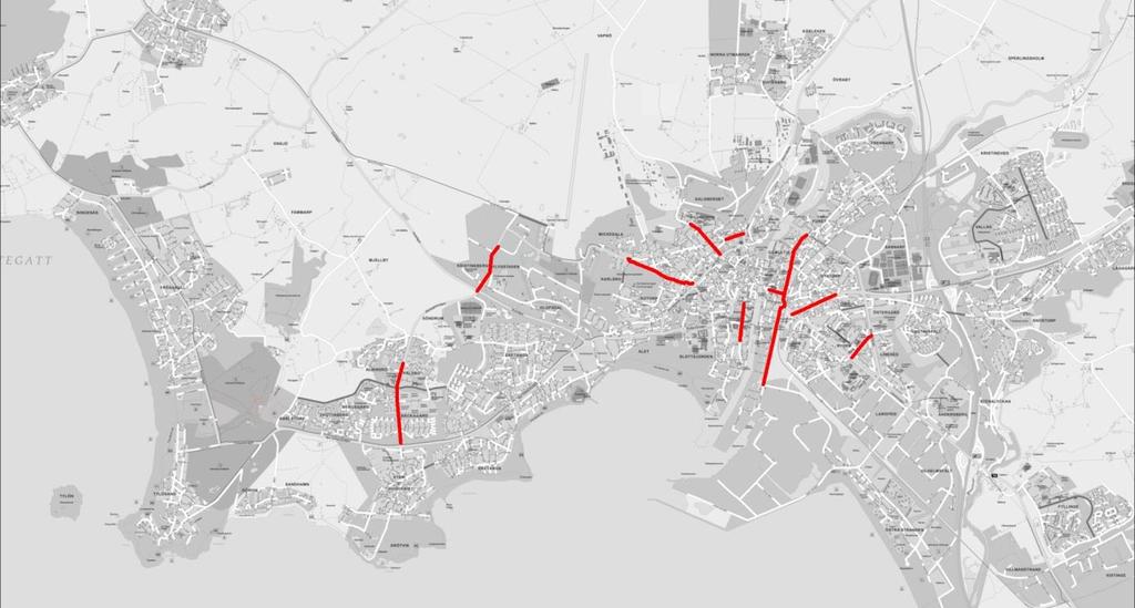 Huvudstråk handlingsplan För huvudstråken i Halmstad tätort finns ett stort utbyggnadsbehov, för att kunna få ett sammanhängande nät som täcker alla större bostadsområden och målpunkter, se figur 4.